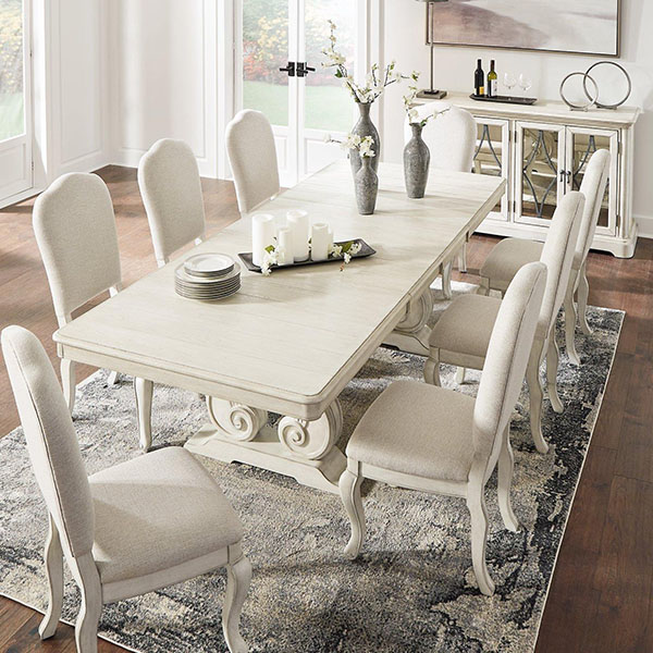 Beautiful white wooden dining set in beautiful house